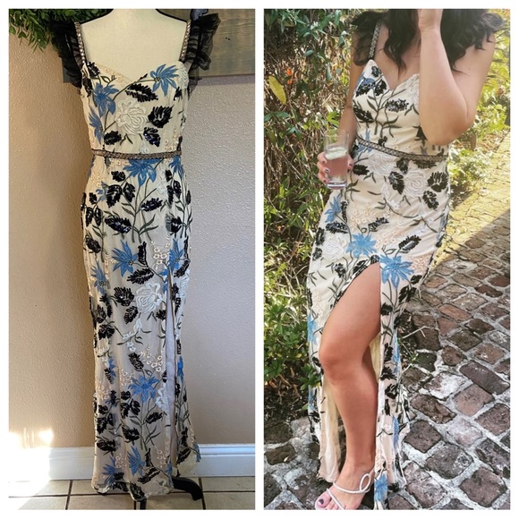 NWOT Lulus Show Stopper Cream Embroidered Sequin Bodycon Maxi Dress - Picture 9 of 14